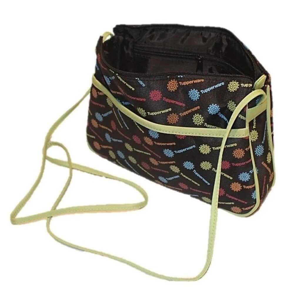Tupperware Purse Clutch Bag Zippered Black Logo Consultant Award Black & Green